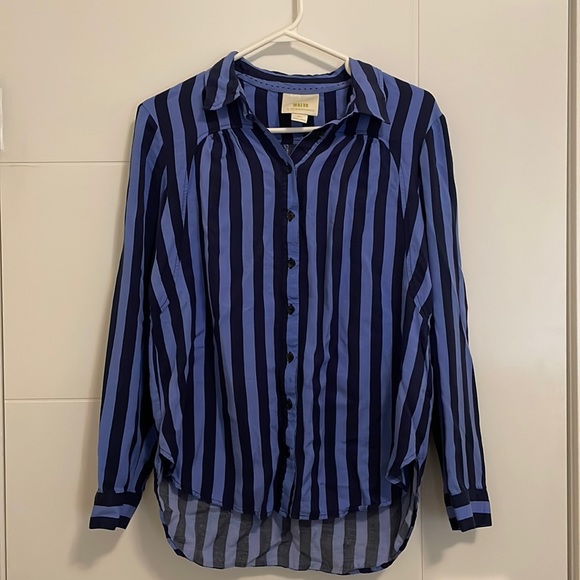 Maeve (Anthro) Breckenridge Blue Striped Button Down Shirt Blouse - Picture 3 of 8